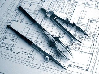 vintage classic drafting drawing tool set: ruler pens and compas