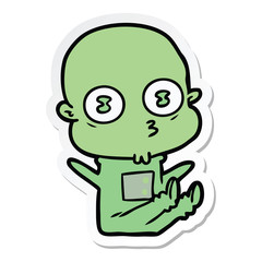 sticker of a cartoon weird bald spaceman