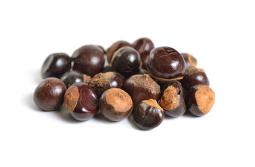 Guarana seed Paullinia cupana. Isolated on white background