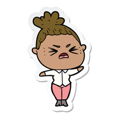 sticker of a cartoon angry woman