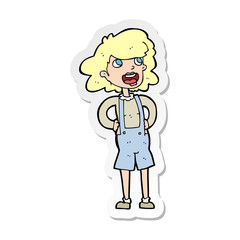 sticker of a cartoon woma in dungarees