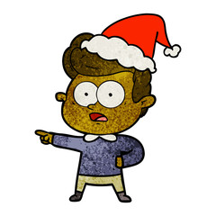 textured cartoon of a staring man wearing santa hat