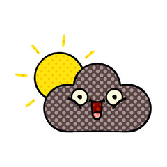 comic book style cartoon storm cloud and sun
