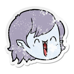 distressed sticker of a cartoon vampire girl face