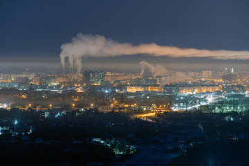 night city view with night sky. natural winter night view in Yakutsk, Yakutia