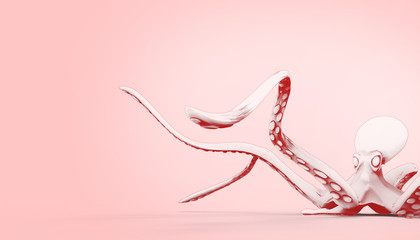 Squid animal Hand drawing  engraved ocean on Red background for copy space - Illustrations Art