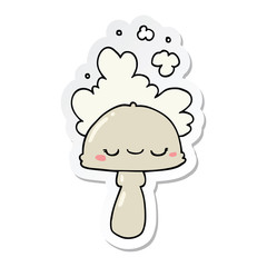 sticker of a cartoon mushroom with spoor cloud