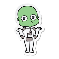 sticker of a confused weird bald spaceman