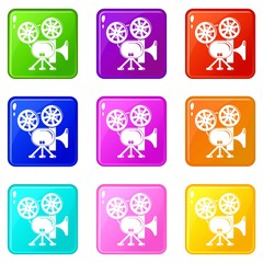 Video camera icons set 9 color collection isolated on white for any design