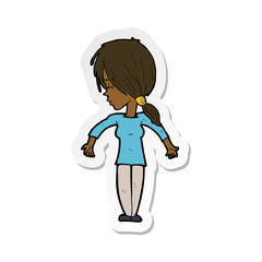 sticker of a cartoon woman shrugging shoulders