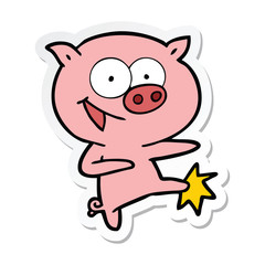 sticker of a cheerful dancing pig cartoon