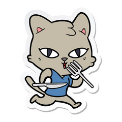 sticker of a cartoon hungry cat