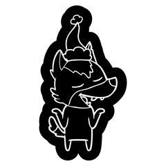 cartoon icon of a wolf laughing wearing santa hat