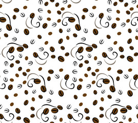 Seamless pattern with the image of coffee beans.