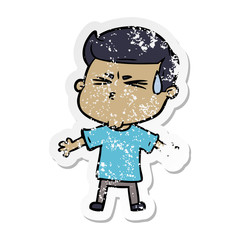 distressed sticker of a cartoon man sweating