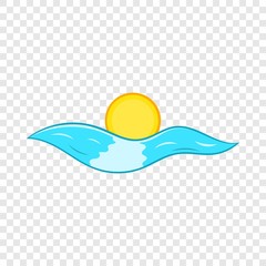 Sun and sea waves icon in cartoon style on a background for any web design 