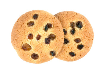 Cookies with raisin on white background