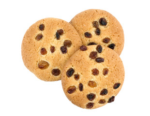Cookies with raisin on white background