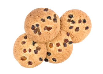 Cookies with raisin on white background