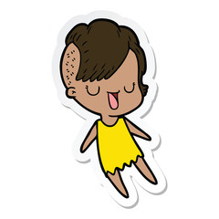 sticker of a cute cartoon girl with hipster haircut