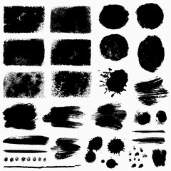 Paint brush strokes and grunge stains. Vector collection.