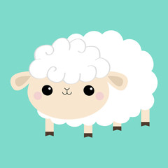 Sheep lamb icon. Cloud shape. Cute cartoon kawaii funny smiling baby character. Nursery decoration. Sweet dreams. Flat design. Blue background. Isolated.