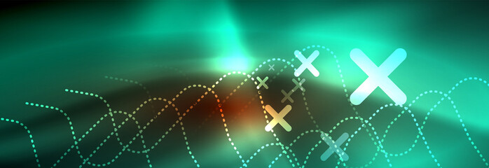 Neon glowing techno lines, hi-tech futuristic abstract background template with square shapes