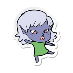 sticker of a pretty cartoon elf girl