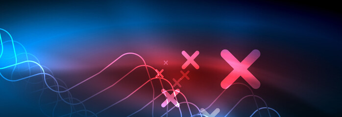 Neon glowing techno lines, hi-tech futuristic abstract background template with square shapes