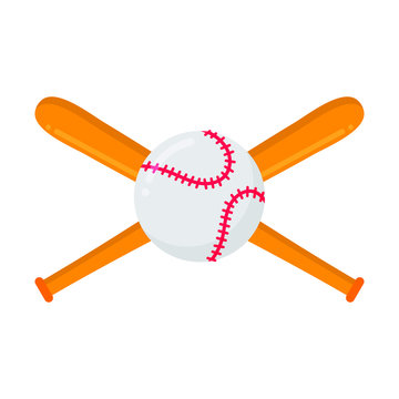 Baseball bats and ball flat style design composition vector illustration isolated on white background icon signs. Symbols or emblem of sport game baseball.