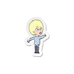 retro distressed sticker of a cartoon woman arguing
