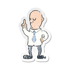 retro distressed sticker of a cartoon bald man with idea