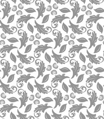 Floral vector ornament. Seamless abstract classic background with flowers. Pattern with silver repeating floral elements. Ornament for fabric, wallpaper and packaging