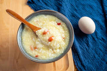 Nutritious breakfast millet porridge and eggs