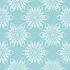 Floral seamless background. White design on blue backdrop