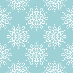 White floral design on blue seamless background