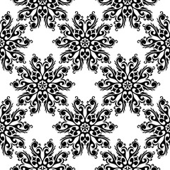 Fototapeta premium Black and white floral seamless pattern