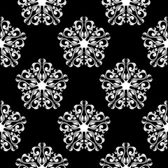  Black floral pattern on white seamless background