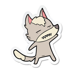 sticker of a cartoon wolf showing teeth