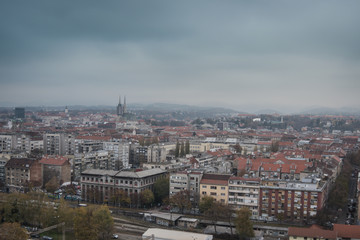 Naklejka na ściany i meble City view from above, cityscape of capital city Croatia, Zagreb