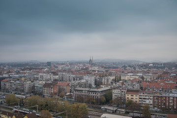 Fototapeta na wymiar City view from above, cityscape of capital city Croatia, Zagreb