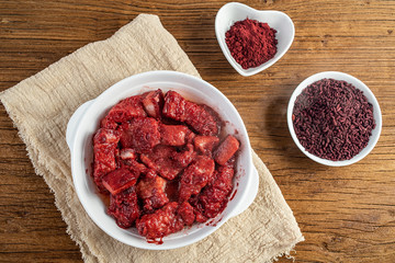 Chinese Hunan cuisine red yeast rice steamed pork