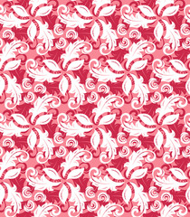 Floral vector ornament. Seamless abstract classic background with flowers. Pattern with repeating floral elements. Red and white ornament for fabric, wallpaper and packaging