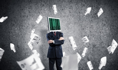 Businessman with monitor instead of head.
