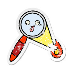 distressed sticker of a cute cartoon magnifying glass
