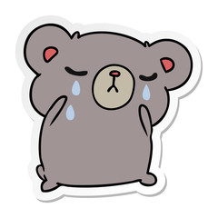 sticker cartoon of a cute crying bear