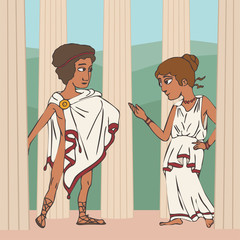 ancient greek  girl and boy at temple