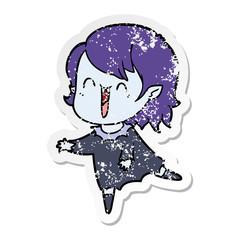 distressed sticker of a cute cartoon happy vampire girl