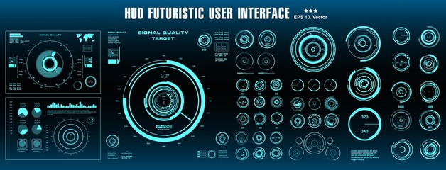 HUD futuristic blue user interface, target. Dashboard display virtual reality technology screen