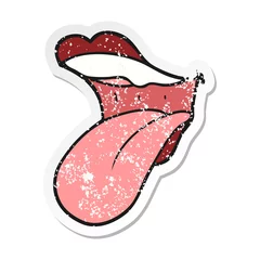 Poster retro distressed sticker of a cartoon mouth sticking out tongue © lineartestpilot